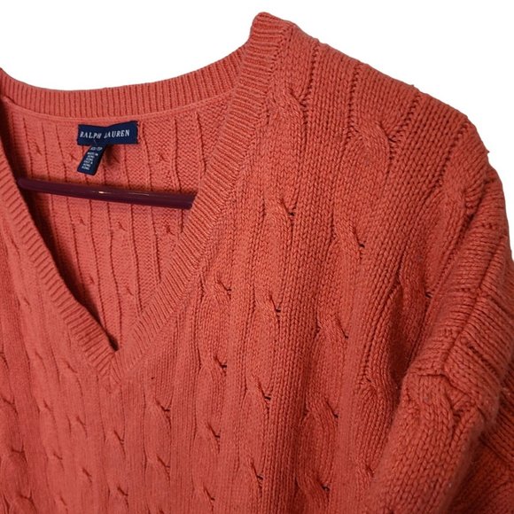 Ralph Lauren Womens XS Orange Short Sleeve Crew Neck Cable Knit Silk Sweater - Picture 4 of 7